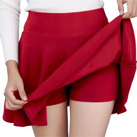 3Xl,DJT Fashion Women's Casual Stretchy Flared Pleated Mini Skater Skirt with Shorts