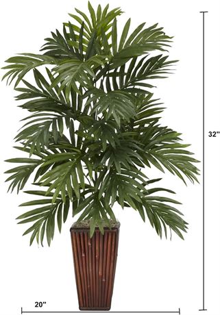 Nearly Natural 6675 Areca Palm with Bamboo Vase Decorative Silk Plant, Green