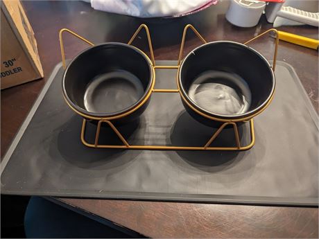 **ISSUE** Elevated Ceramic Cat Dishes with Placemat