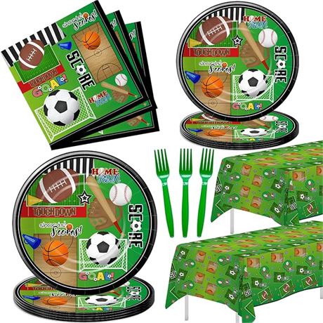 Xigejob Sports Theme Birthday Party Supplies Tableware, SERVE 24