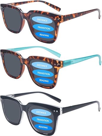 COJWIS 3-Pack Progressive Multifocus Reading Sunglasses for Women Men UV Protect