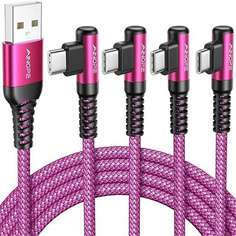 4Pack/Rose USB C Cable, AINOPE 3.1A C Charger Cable Fast Charging, Right Angle D