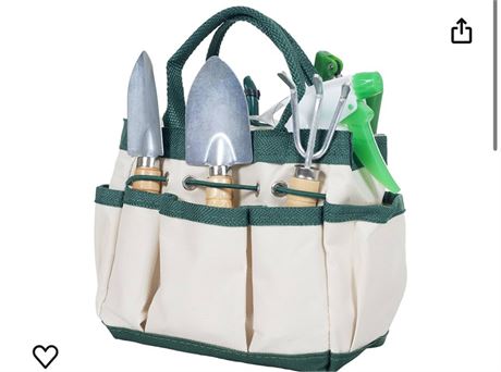 Pure Garden 50-132 7 Piece Mini Gardening Tool Set and Carrying Bag, Beige