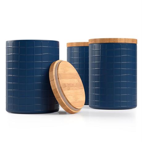 S/3 Bamboo Metal Canisters - (Set of 3) - Blue