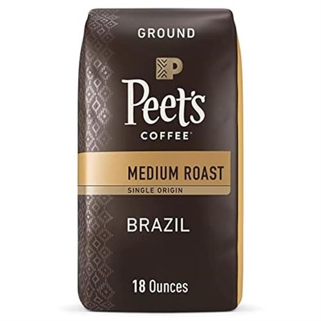 Peet's Coffee, Medium Roast Ground Coffee - Single Origin Brazil 18 Ounce Bag