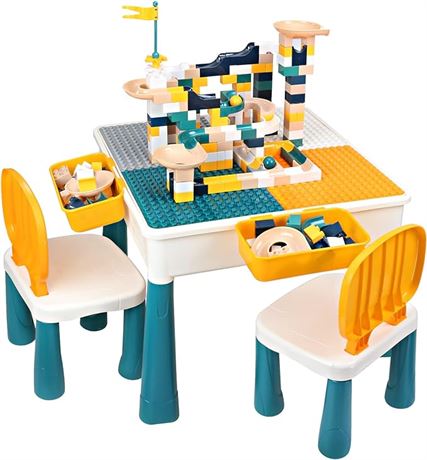 Kids Table and Chairs Set with 100PCS Marble Run Activity Play Table