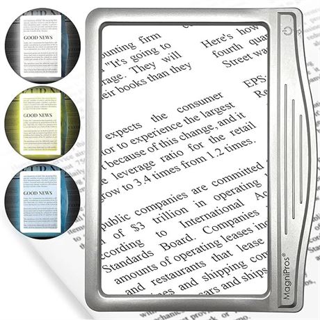MAGNIPROS 5X Large Ultra Bright LED Page Magnifier with Anti-Glare Lens