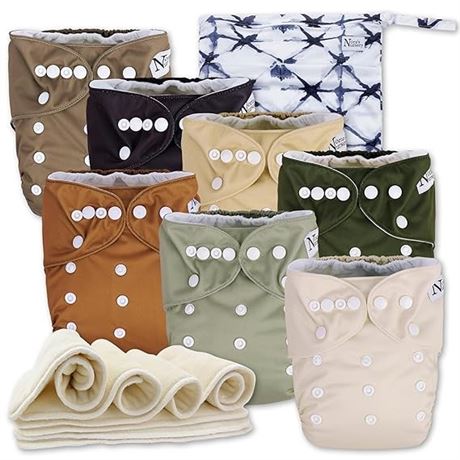 Nora's Nursery Cloth Diapers 7 Pack with 7 Inserts & 1 Wet Bag