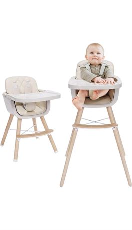 Mallify 3-in-1 Convertible Wooden High Chair,Baby High Chair with Adjustable Leg