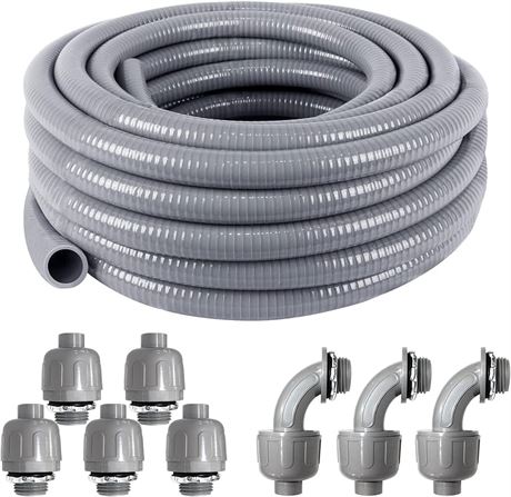 1/2inch 25ft Electrical Conduit Kit,with 5 Straight and 3 Angle Fittings Included,Flexible Non Metallic Liquid Tight Electrical Conduit(1/2" Dia, 25 Feet)
