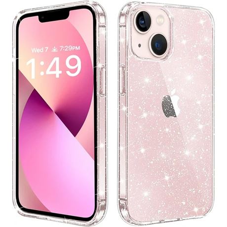 J Compatible with iPhone 13 Case, Clear Glitter Soft TPU Shockproof Protective B