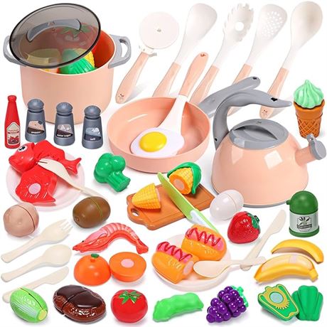 44PCS - CUTESTONE Toy Kitchen Play Food Cooking Set for Kids, Pretend Kitchen Ac