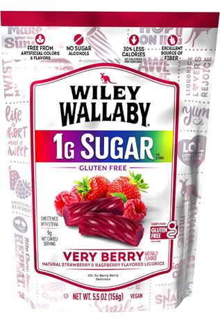 BB 12/18/24 Wiley Wallaby 5.5 Ounce Very Berry Low Sugar Gluten Free Gourmet Aus