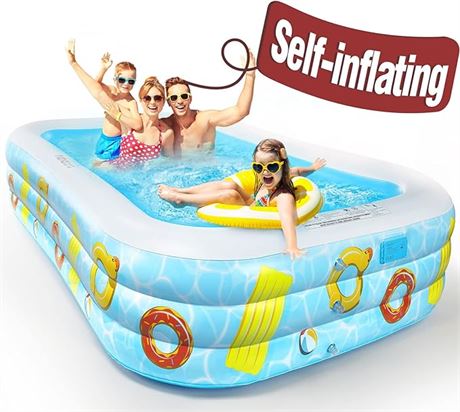 hahaland Self Inflatable Swimming Pool - 118" x 72" x 20" Large Above Ground