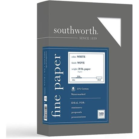 500 Sheets, 8.5” x 14"- Southworth 25% Cotton Fine Business Paper, 20 lb (75g/m2
