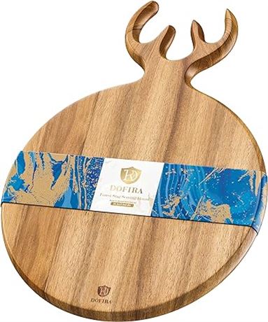 12in Round Acacia Wood Cheese Charcuterie Board with Antler Handle