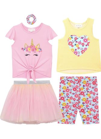 6 - BTween Girls 4 Pack Floral Fashion Summer Clothes Set - Tutu Skirt Tank Top