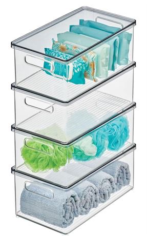 mDesign Plastic Stackable Storage Container Bin Box, Removable Lid, Handles - Ba
