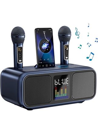 Karaoke Machine for Adults & Kids，Portable Bluetooth Speaker with 2 UHF Wire R11