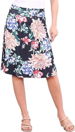L, Popana Womens Casual Knee Length A-Line Stretch Midi Skirt Plus