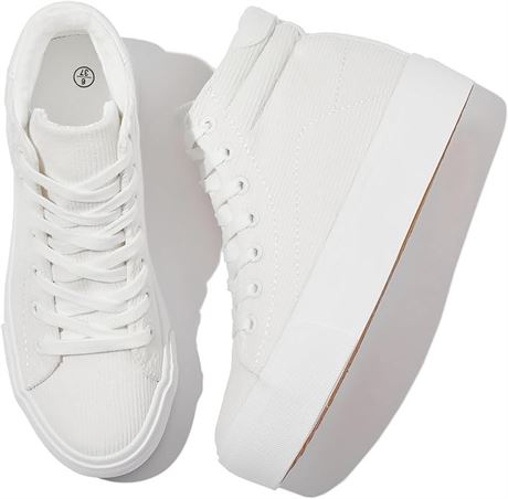 Waluzs Women's Platforms Sneakers White High Top Sneakers - 7