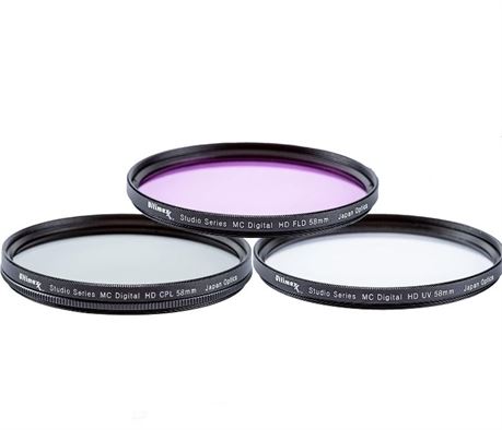 Ultimaxx 55mm and 58mm Multi-Coated 3PC Filter Kit (UV, CPL, FLD) for Nikon