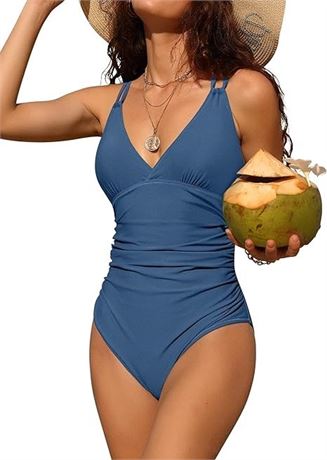 XL, Tummy Control One Piece Swimsuits for Women Ruched Bathing Suits Strappy V N