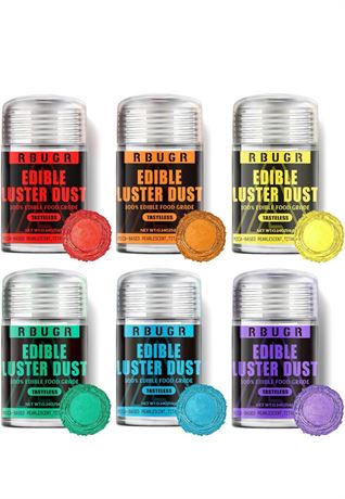 RBUGR Edible Glitter Set, 6 Colors Edible Luster Dust, Food Grade Drink Glitter