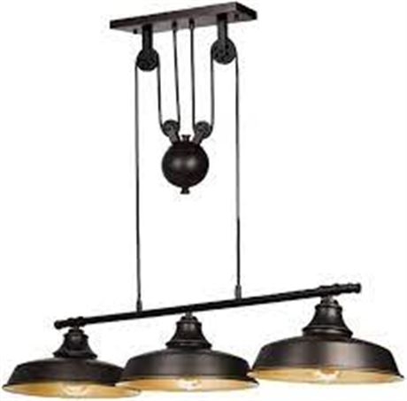 Ganeed 3-Light Pulley Pendant Light,Rustic Kitchen Island Lights with Metalshade