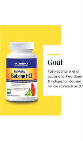 Enzymedica, Betaine HCl, Occasional Heartburn and Indigestion Support, 120 Cap