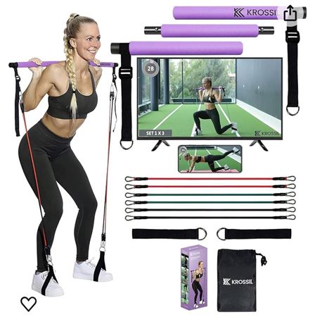Portable Pilates Bar with Resistance Bands - Adjustable Fitness Kit for Home Wor