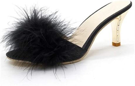 38 - COVOYYAR Women's Feather Thin High Heels Peep Toe Fur Slippers Mules Lady P