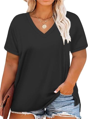 VISLILY Plus-Size Shirt for Women Short Sleeve V Neck Tops - XL
