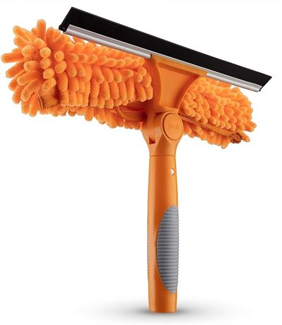 Window Squeegee and Microfiber Scrubber 2-in-1 Combo // Multi-Angle Window Clean