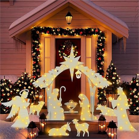 Soaoo Outdoor White Nativity Scene with 2 String Lights Silhouette Yard Sign Dis