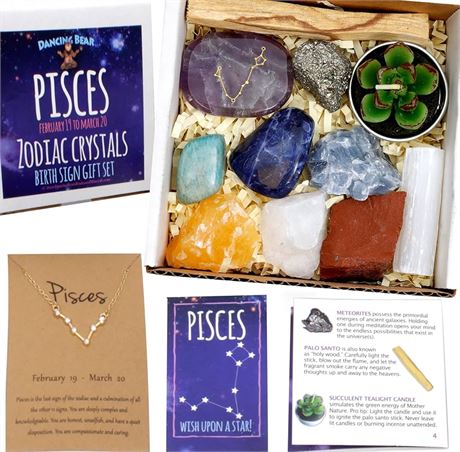 READ DESCRIPTION. 14 Pc -DANCING BEAR Pisces Zodiac Healing Crystals Gift Set: 9