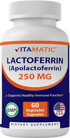 60 Vegetable Capsules - Vitamatic Lactoferrin 250mg (Apolactoferrin), Promotes H