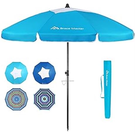Brace Master 7.5ft Beach Umbrella, Large Beach Umbrella LightBlue