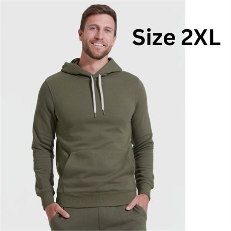 Size 2XL, Military Green Fleece French Terry Pullover Hoodie