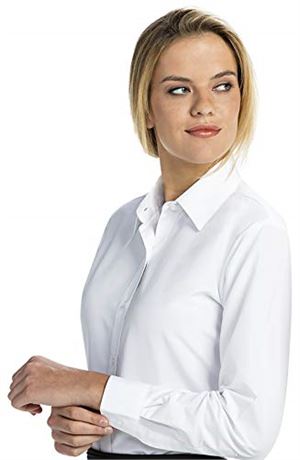 Luxe Microfiber Womens Button-Down Shirt Regular Fit Point Collar - Style Becky,