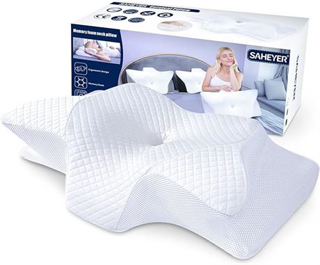 2 PCS- SAHEYER Cervical Neck Pillow, Orthopedic Memory Foam Pillow, 2 in 1 Ergon