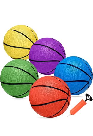 Mini Basketballs, 5 Pack 6" Basketball Set with Pump Durable PVC Basketballs for