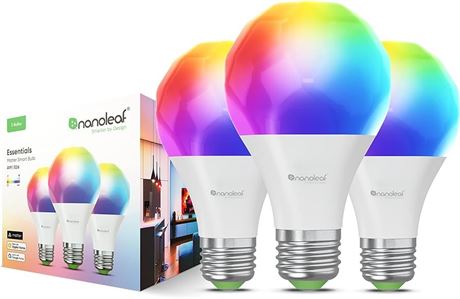Nanoleaf Essentials Smart LED Color-Changing Light Bulb (60W) - RGB & Warm to Cool Whites, App & Voice Control (Works with Apple Home, Google Home) (Matter A19 (3 Pack))