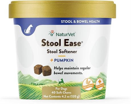 NaturVet Stool Ease Stool Softener for Dogs, 40 ct Soft Chews, Made in USA