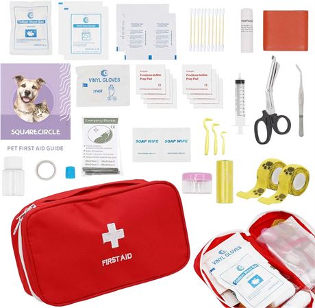 SQUARECIRCLE Pet Emergency Kit - Pet First Aid Kit for Dogs and Cats