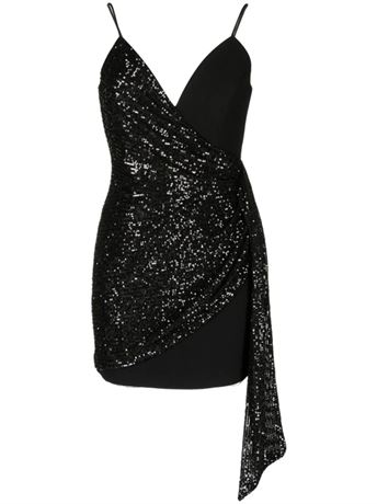 REBECCA VALLANCE Missing Hours Sequin Mix Media Cocktail Dress In Black
