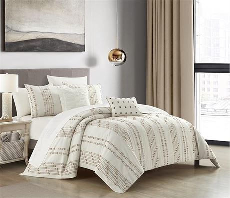 Queen, 5 Piece - New York & Company Desiree Cotton Comforter Set Contemporary St
