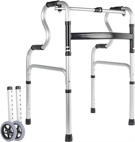 ITHWIU Adjustable Height Wheeled Walker Two-Button Compact Folding Lightweight