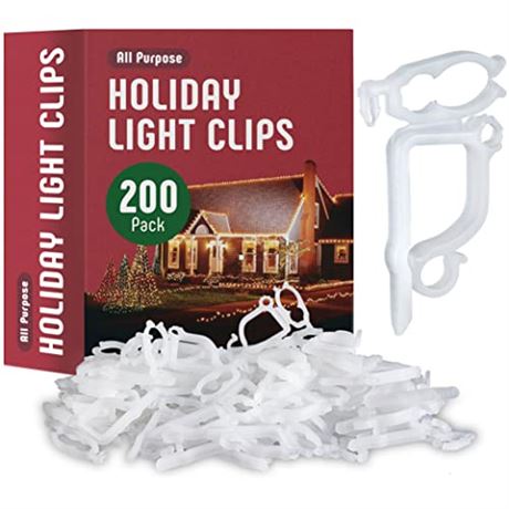 All-Purpose Holiday Light Clips [Set of 200] Christmas Light Clips, Outdoor Ligh