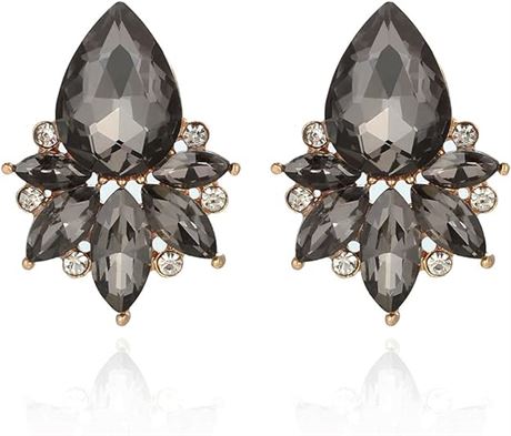 Vintage Rhinestone Earrings Fancy Crystal Cluster Drop Earrings Art Deco Earring